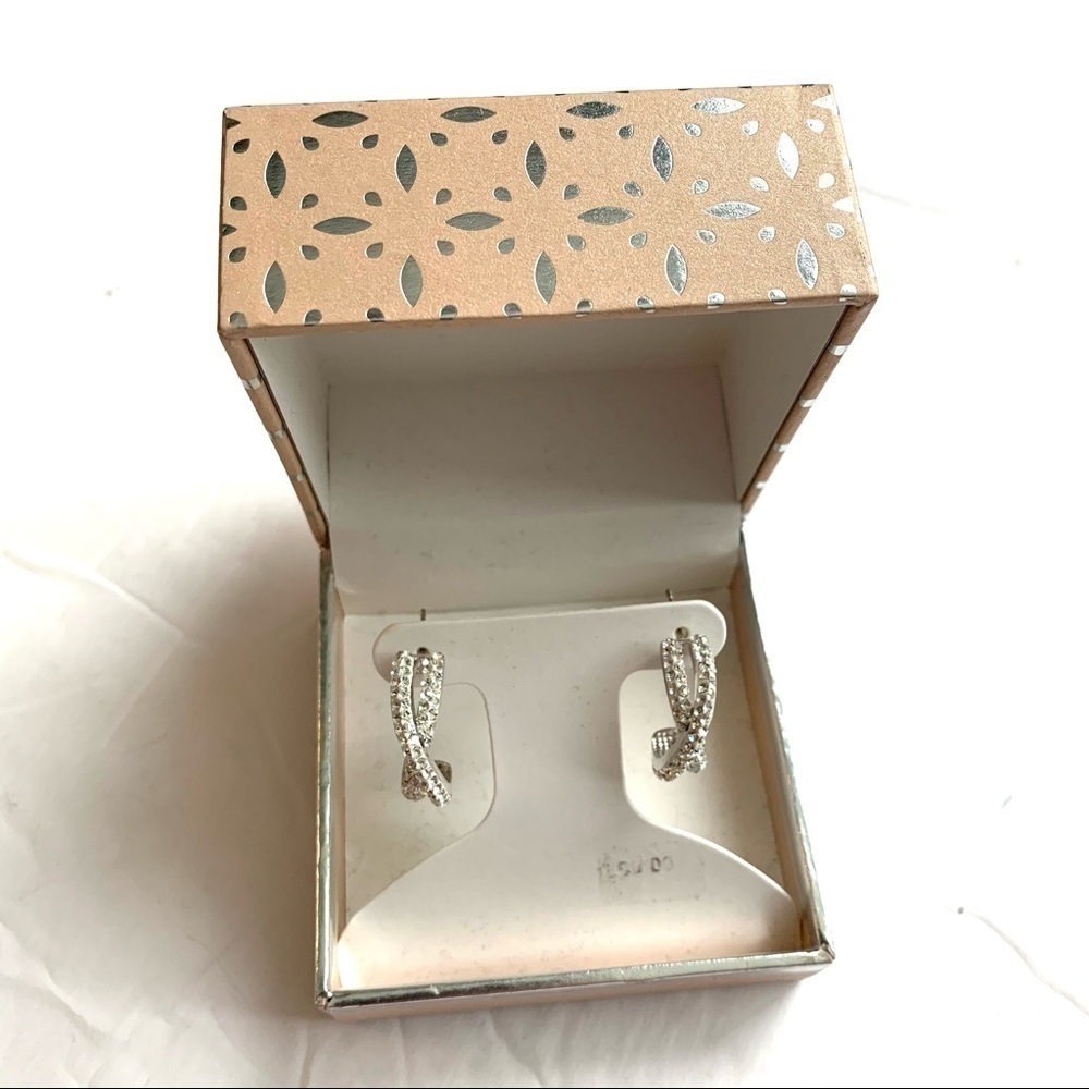 NEW Chrystina Genuine Crystal Fine Silver Plated Hoop Earrings